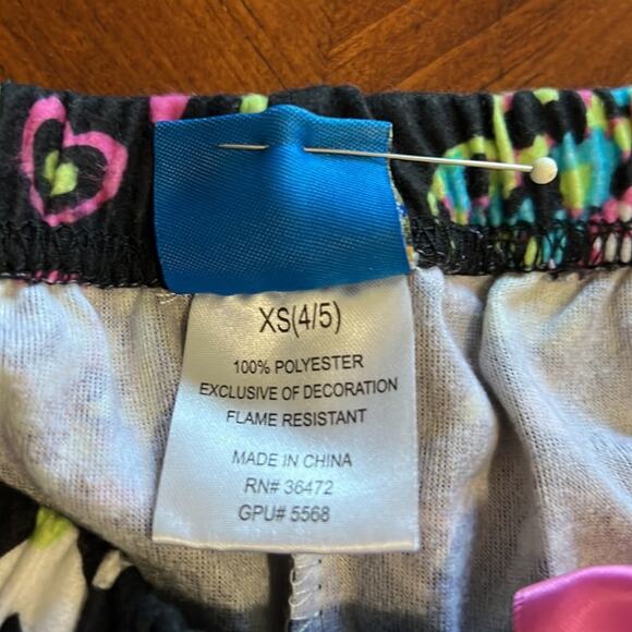 Night Life Girls XS 4/5 Black Heart Print Pajama Bottom Flannel Soft - Picture 4 of 8